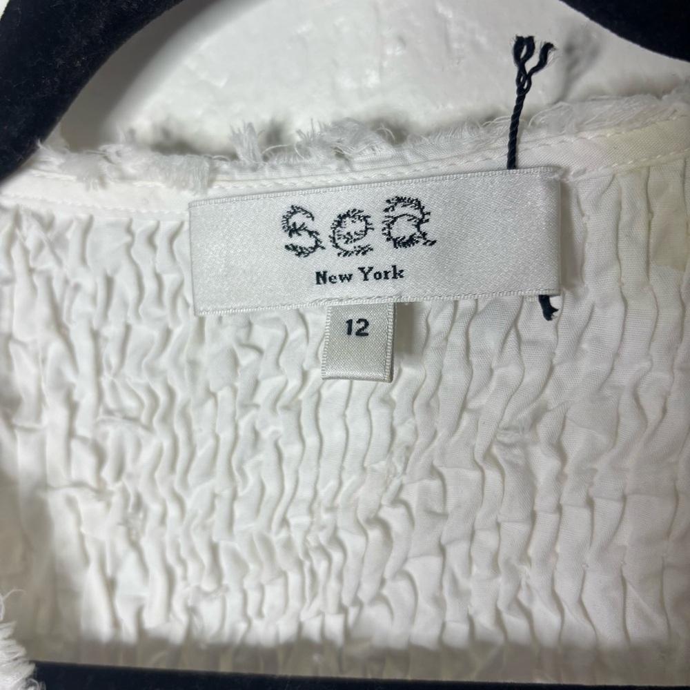 Sea New York Casey Hand Smocked White Long Sleeve Midi Dress Size 12 Large - Picture 7 of 9